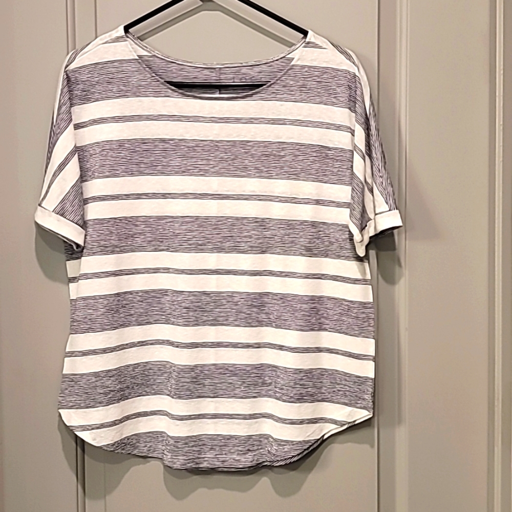 Loft black and white striped top